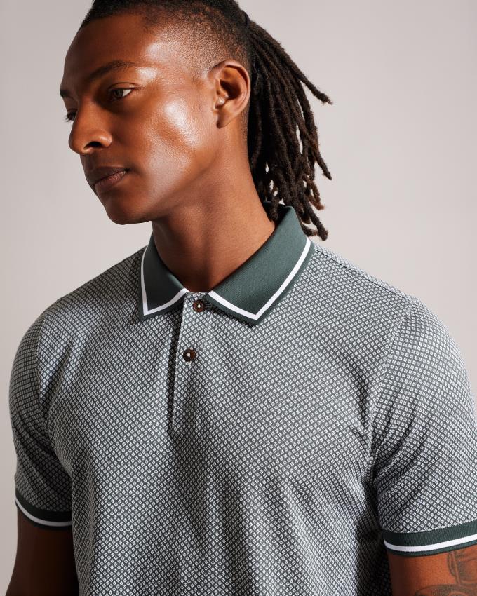 Polo Ted Baker Short Sleeve Regular Geo Textured Vert Homme | IOD-23846583